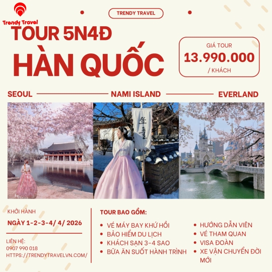 TOUR HÀN QUỐC 2026: CHẠM VÀO GIẤC MƠ ANH ĐÀO RỰC RỠ