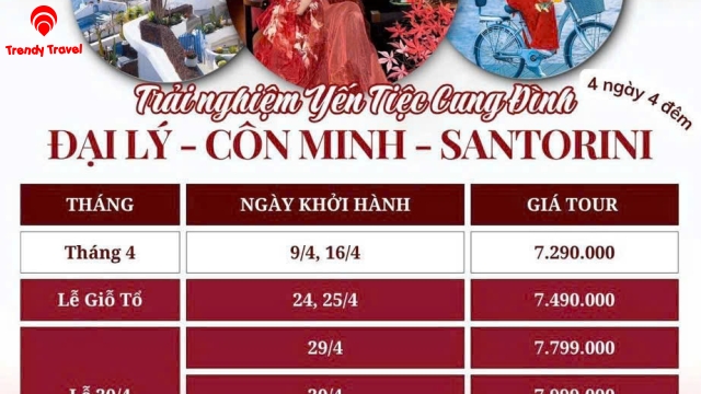 TOUR 4N4Đ HÀ NỘI - ĐẠI LÝ - CÔN MINH - SANTORINI